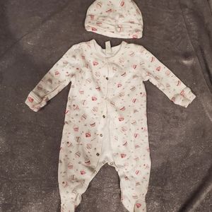 Baby girl button down onesie with hat